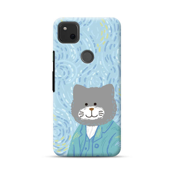 Whimsical Gray Cat with Starry Night Background Google Pixel 4a Hard Case