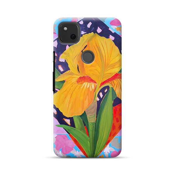 Yellow Iris Flower with Colorful Patchwork Background Google Pixel 4a Hard Case