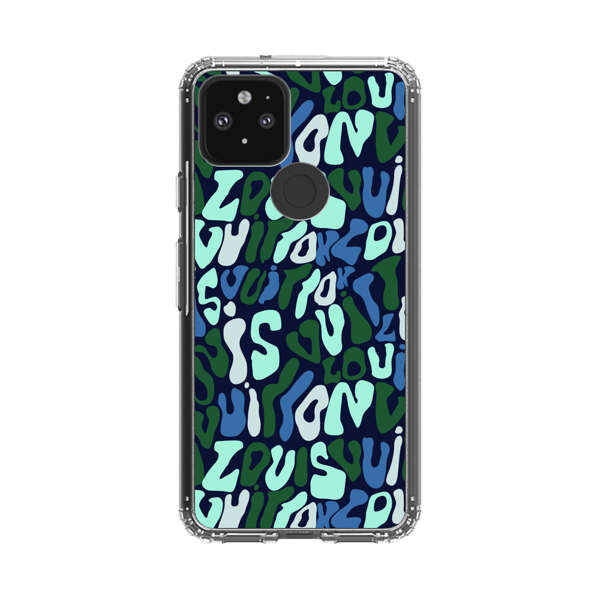 Abstract Layered Text Pattern in Blue and Green Google Pixel 5 Case