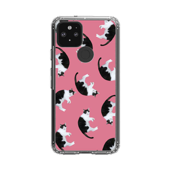 Black and White Cats Pattern on Pink Background Google Pixel 5 Case