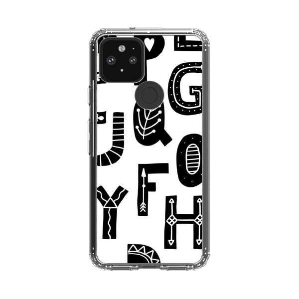 Black and White Hand-Drawn Alphabet Letters Pattern Google Pixel 5 Case