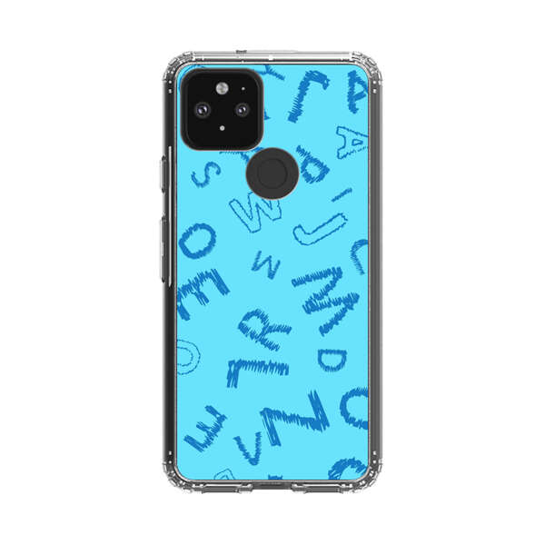 Blue background with random sketched alphabet letters Google Pixel 5 Case