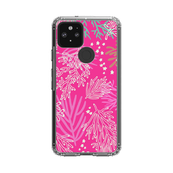 Bright Pink Tropical Leaf Pattern Google Pixel 5 Case