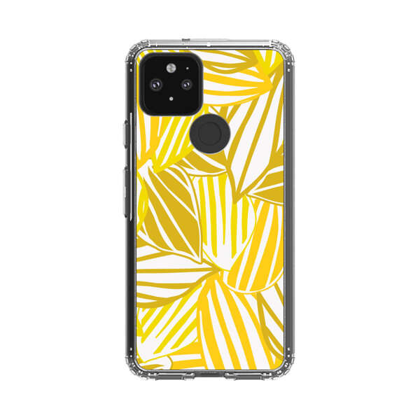 Bright Yellow Striped Tropical Leaves Pattern Google Pixel 5 Case