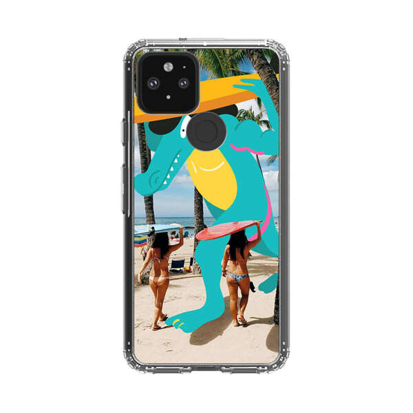 Cartoon Alligator Carrying Surfboards on Beach Google Pixel 5 Case