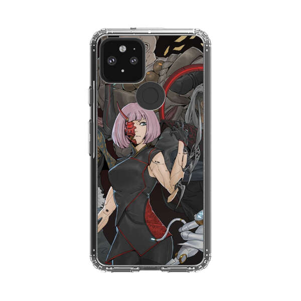 Futuristic Cyberpunk Warriors and Robotic Cat in Dynamic Pose Google Pixel 5 Case