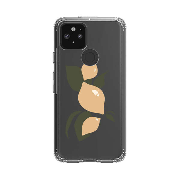 Minimalistic Beige Lemons with Green Leaves Google Pixel 5 Case