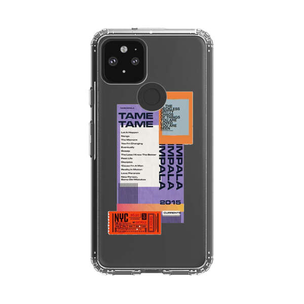 Modern Graphic Collage with Typography and Ticket Elements Google Pixel 5 Case