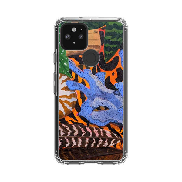 Tropical Coral Seashell Feathers on Tiger Pattern Google Pixel 5 Case