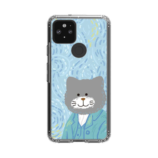 Whimsical Gray Cat with Starry Night Background Google Pixel 5 Case