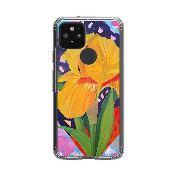 Yellow Iris Flower with Colorful Patchwork Background Google Pixel 5 Case