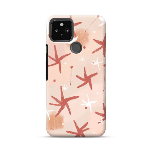 Abstract Star Pattern Red and White on Beige Background Google Pixel 5 Hard Case