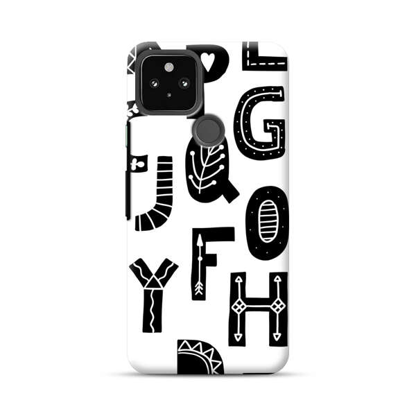 Black and White Hand-Drawn Alphabet Letters Pattern Google Pixel 5 Hard Case