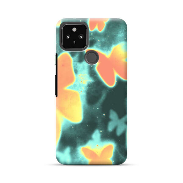 Bright Glowing Orange Butterflies Blue Background Google Pixel 5 Hard Case