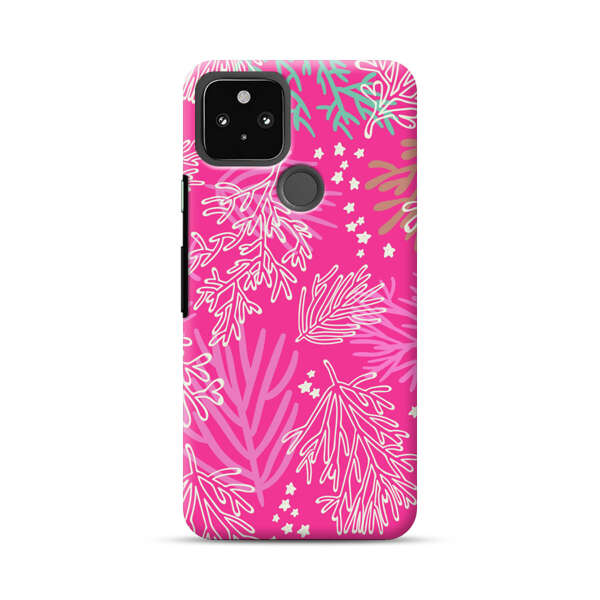 Bright Pink Tropical Leaf Pattern Google Pixel 5 Hard Case