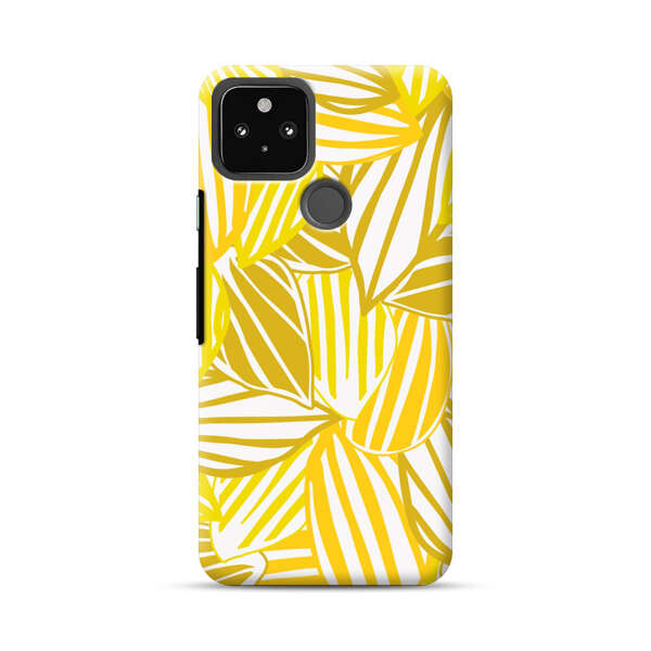 Bright Yellow Striped Tropical Leaves Pattern Google Pixel 5 Hard Case