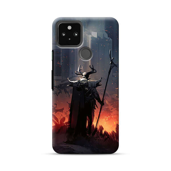 Dark Fantasy Warrior with Horned Helmet Google Pixel 5 Hard Case