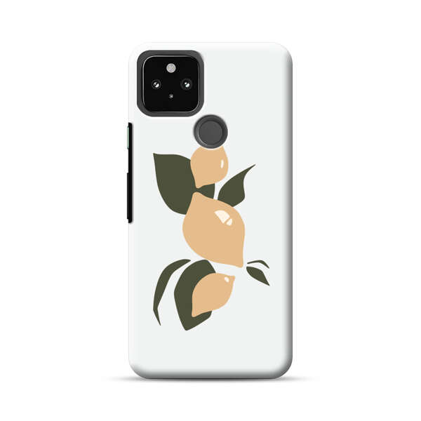 Minimalistic Beige Lemons with Green Leaves Google Pixel 5 Hard Case