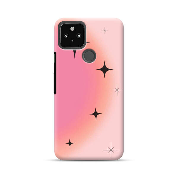 Pink Peach Gradient with Black Stars Google Pixel 5 Hard Case