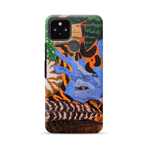 Tropical Coral Seashell Feathers on Tiger Pattern Google Pixel 5 Hard Case