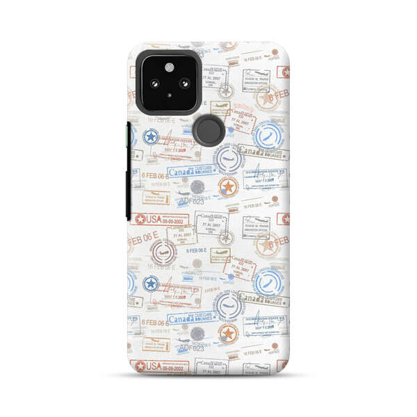 Vintage Passport Stamps Pattern Google Pixel 5 Hard Case