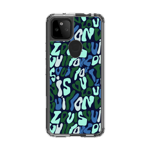 Abstract Layered Text Pattern in Blue and Green Google Pixel 5a 5G Case