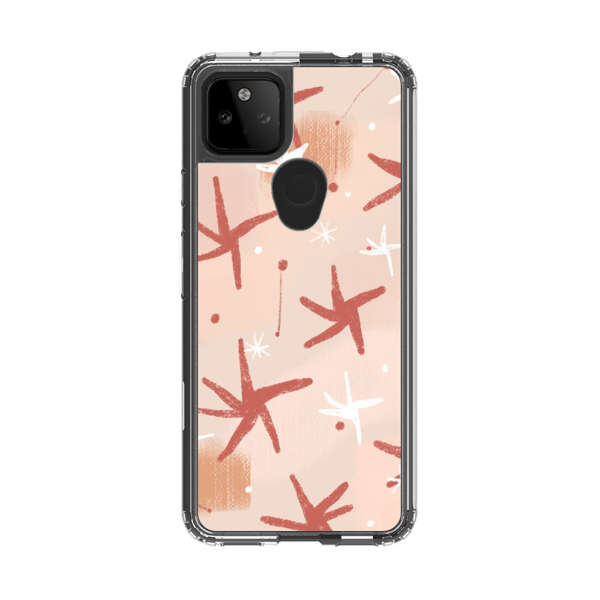 Abstract Star Pattern Red and White on Beige Background Google Pixel 5a 5G Case