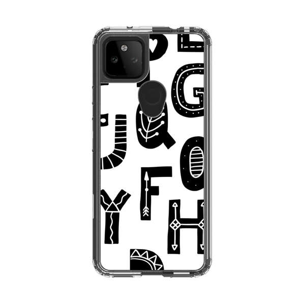 Black and White Hand-Drawn Alphabet Letters Pattern Google Pixel 5a 5G Case