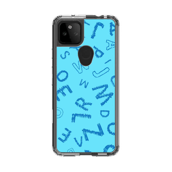 Blue background with random sketched alphabet letters Google Pixel 5a 5G Case