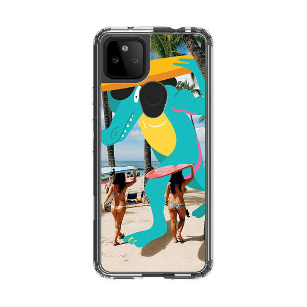 Cartoon Alligator Carrying Surfboards on Beach Google Pixel 5a 5G Case