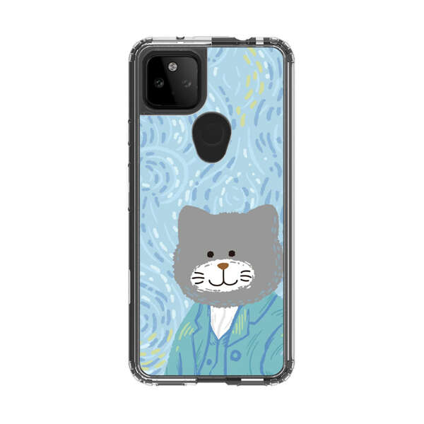 Whimsical Gray Cat with Starry Night Background Google Pixel 5a 5G Case