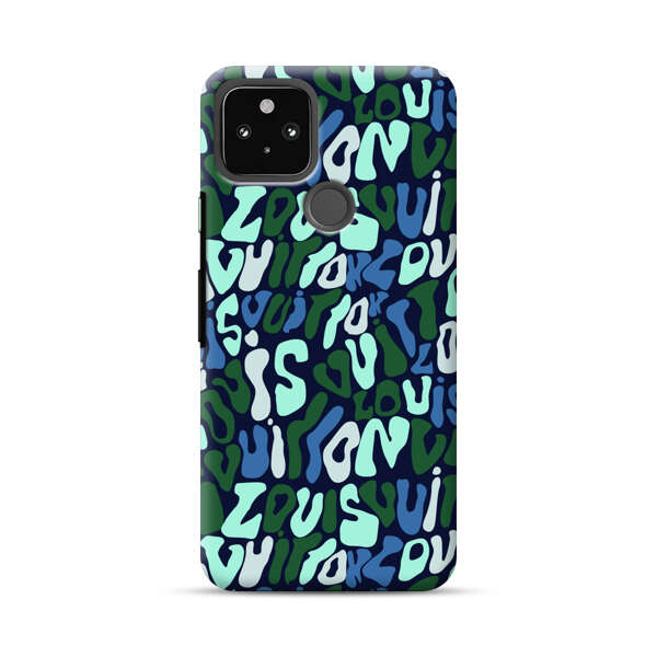 Abstract Layered Text Pattern in Blue and Green Google Pixel 5a 5G Hard Case