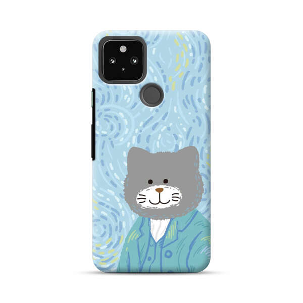 Whimsical Gray Cat with Starry Night Background Google Pixel 5a 5G Hard Case
