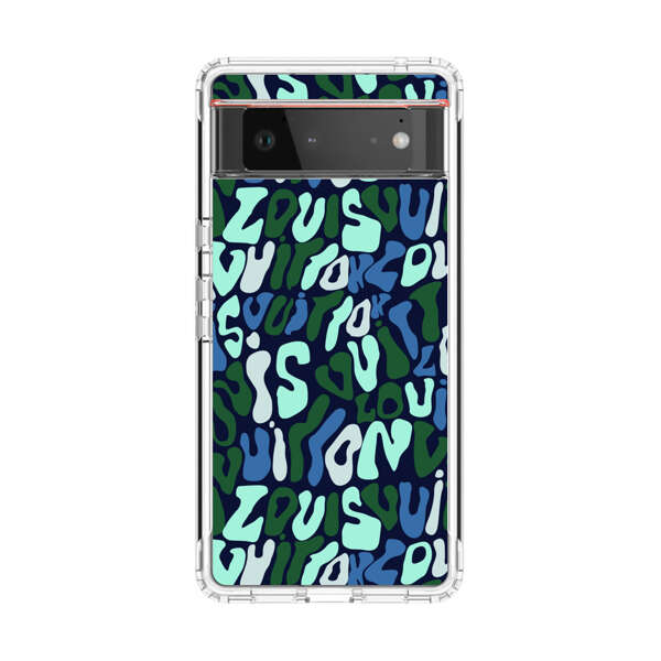 Abstract Layered Text Pattern in Blue and Green Google Pixel 6 Case