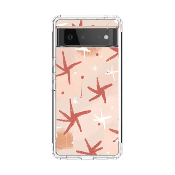 Abstract Star Pattern Red and White on Beige Background Google Pixel 6 Case