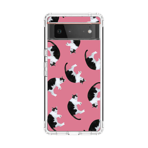 Black and White Cats Pattern on Pink Background Google Pixel 6 Case