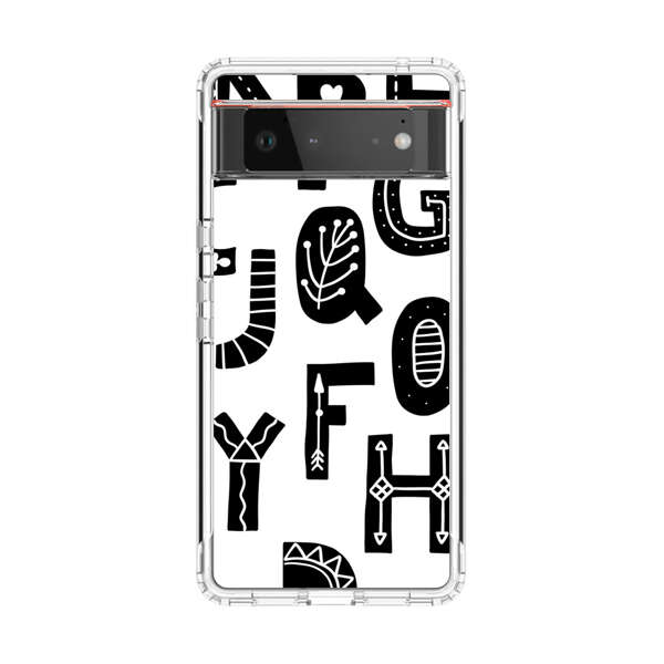 Black and White Hand-Drawn Alphabet Letters Pattern Google Pixel 6 Case