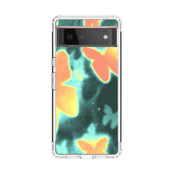 Bright Glowing Orange Butterflies Blue Background Google Pixel 6 Case