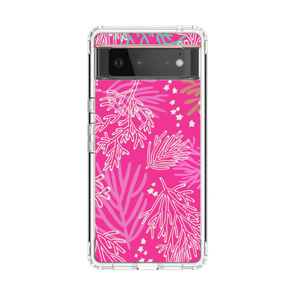 Bright Pink Tropical Leaf Pattern Google Pixel 6 Case