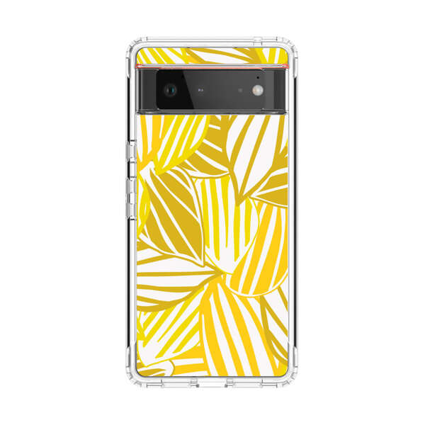 Bright Yellow Striped Tropical Leaves Pattern Google Pixel 6 Case