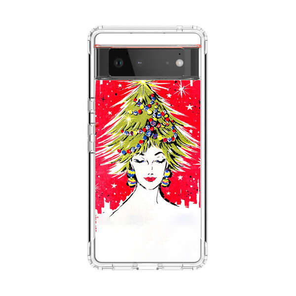 Christmas Tree Hair Woman Red Background Google Pixel 6 Case
