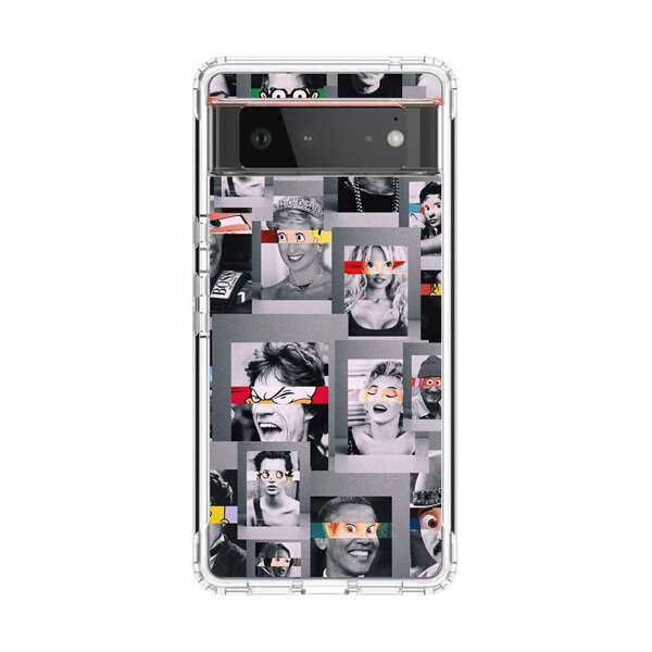 Creative Collage of Iconic Black and White Portraits with Cartoon Eyes Google Pixel 6 Case