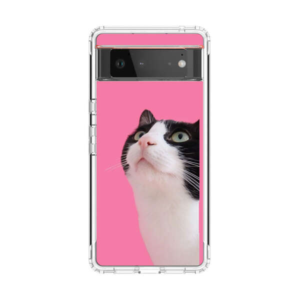 Curious Black and White Cat on Pink Background Google Pixel 6 Case