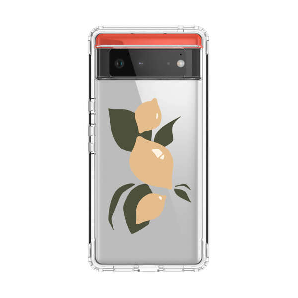 Minimalistic Beige Lemons with Green Leaves Google Pixel 6 Case