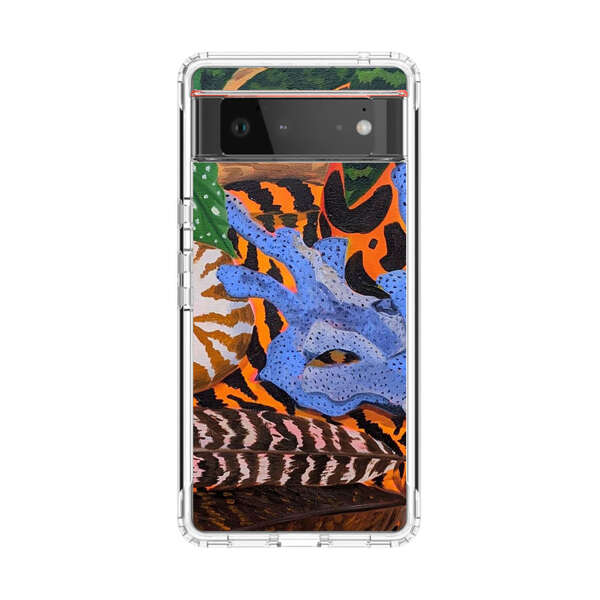 Tropical Coral Seashell Feathers on Tiger Pattern Google Pixel 6 Case