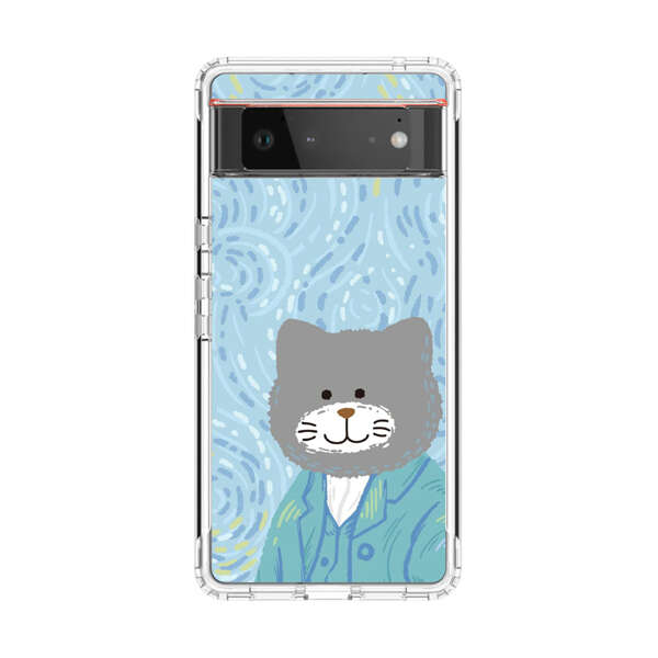 Whimsical Gray Cat with Starry Night Background Google Pixel 6 Case
