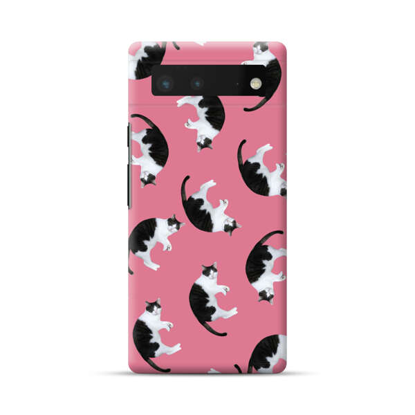 Black and White Cats Pattern on Pink Background Google Pixel 6 Hard Case