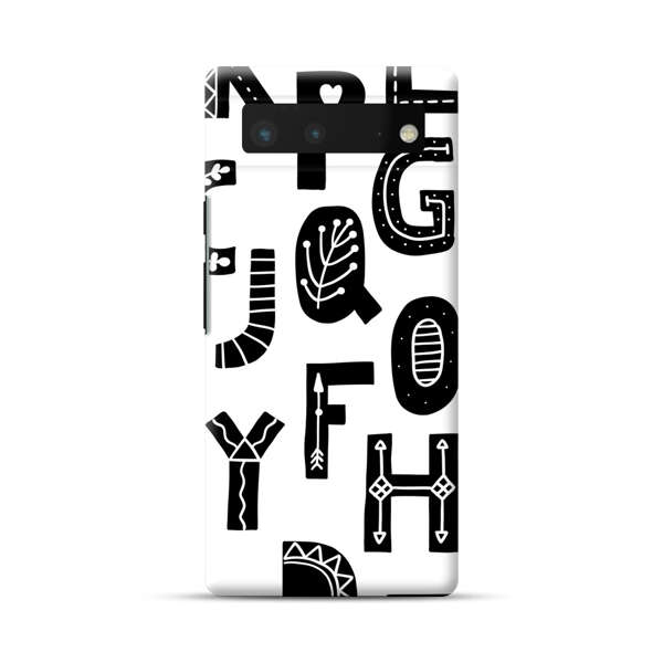Black and White Hand-Drawn Alphabet Letters Pattern Google Pixel 6 Hard Case