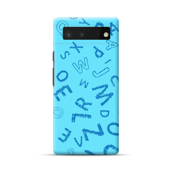 Blue background with random sketched alphabet letters Google Pixel 6 Hard Case