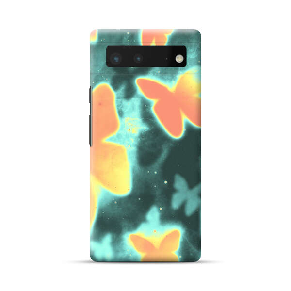 Bright Glowing Orange Butterflies Blue Background Google Pixel 6 Hard Case